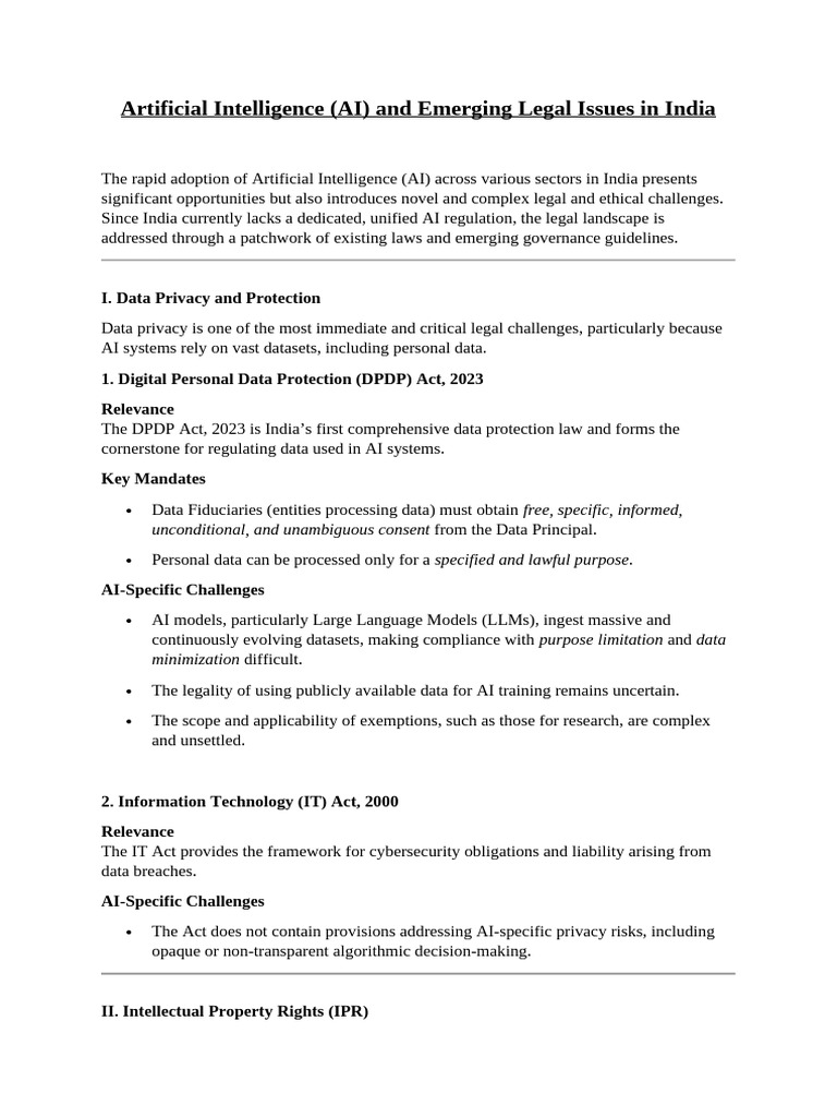 AI Legal Challenges and Regulations in India | PDF | Artificial ...