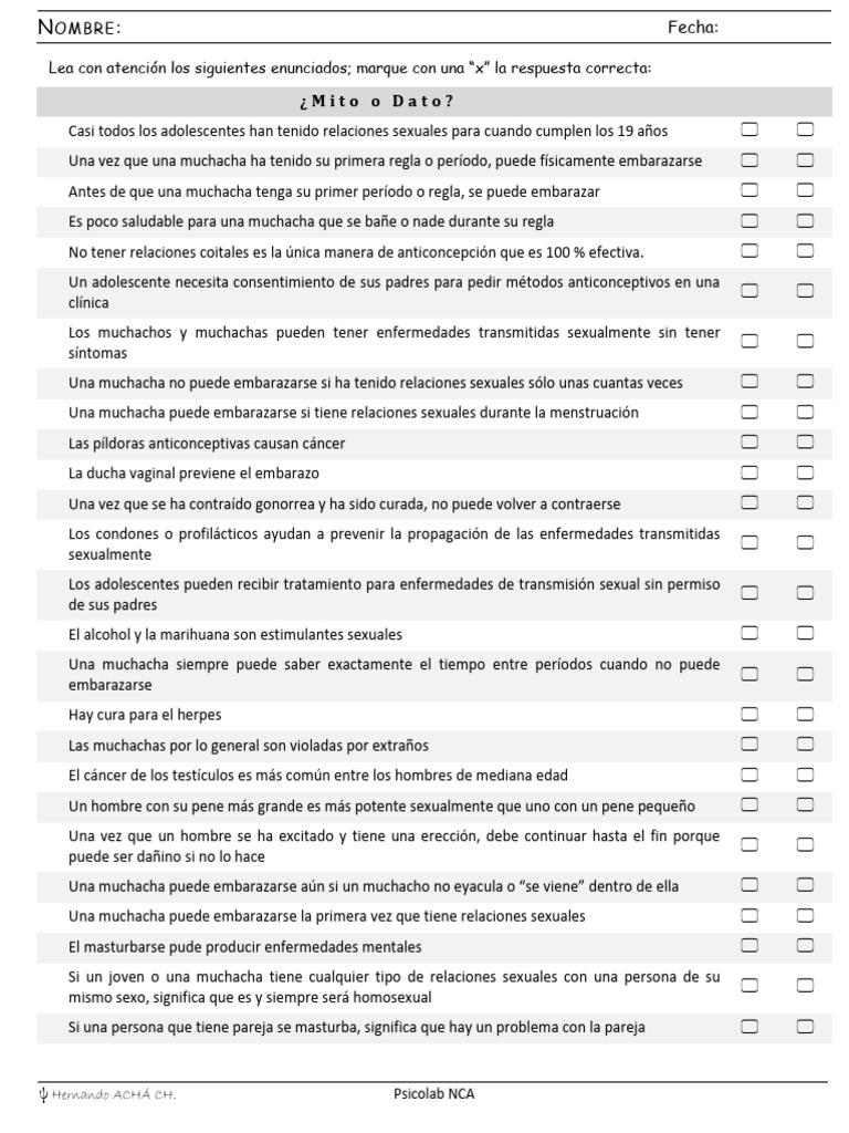 Mitos y Datos sobre Sexualidad Adolescente | PDF | Control de la ...