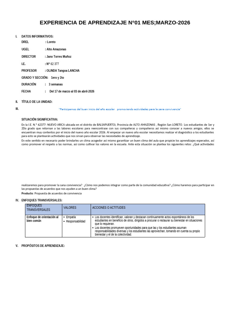 Propuesta de Convivencia Escolar 2026 | PDF | Salón de clases | Aprendizaje