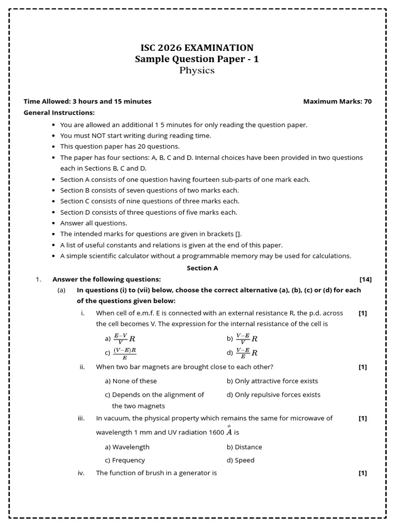 Phy Sample Paper 4 | PDF | Electromagnetic Radiation | Inductor