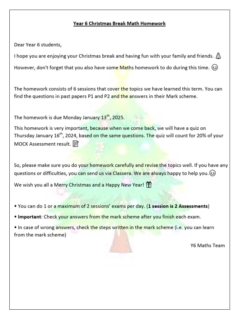 BRS - Y6 - 2025 - Christmas Break Math Homework | PDF | Qualifications ...