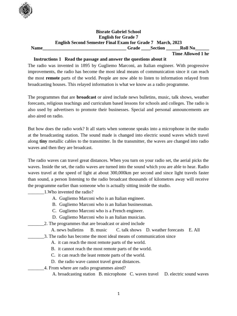Eng Sec Sem Final g7 2023 | PDF | Radio | Broadcasting