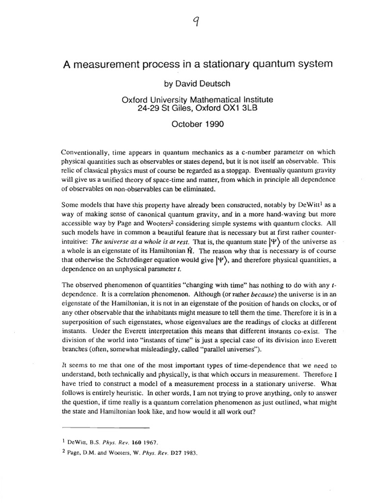 A Measurement Process in A Stationary Quantum System (1990) | PDF