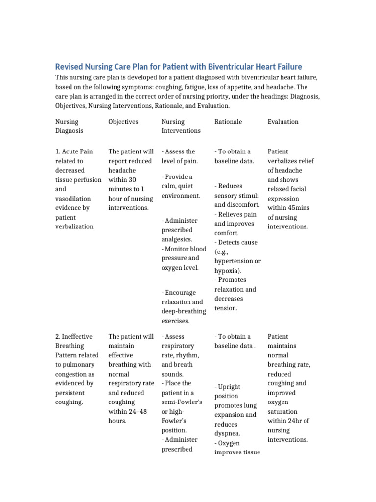 Nursing Care Plan for Heart Failure | PDF | Heart Failure | Breathing