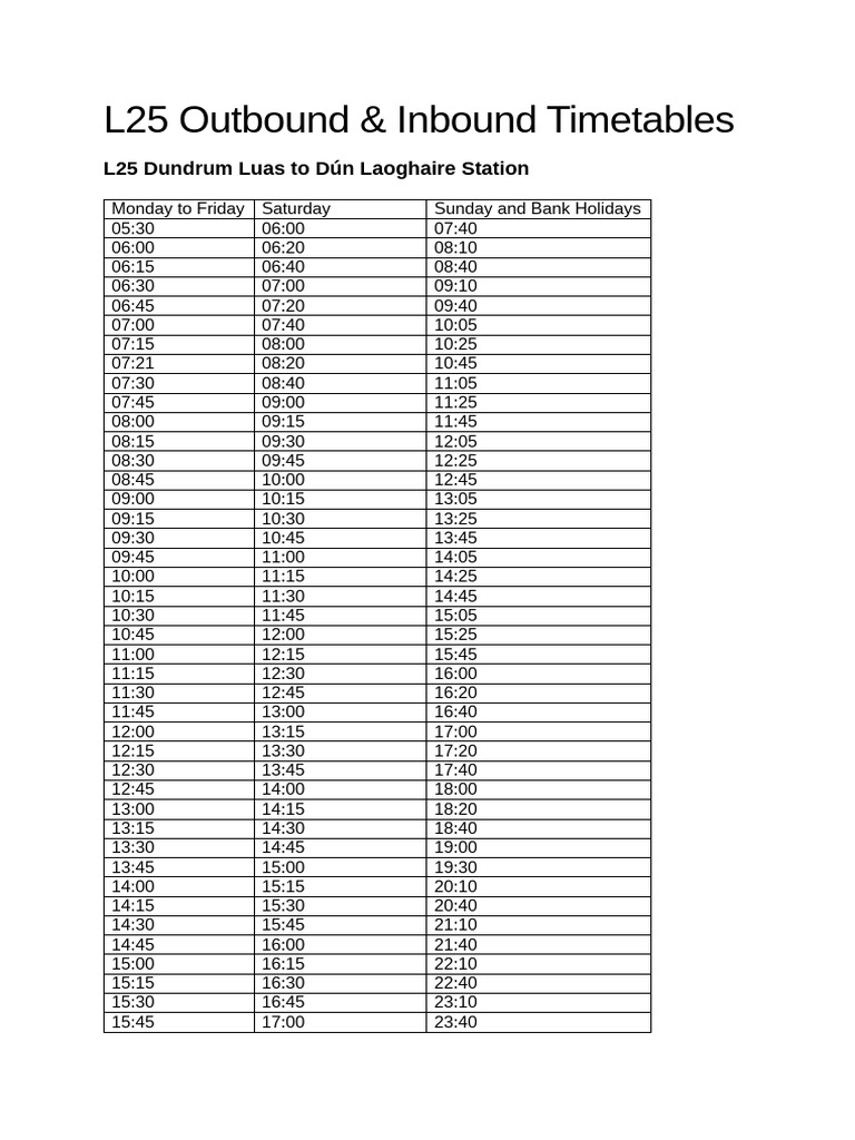 Dundrum to Dún Laoghaire Timetable | PDF | Observances