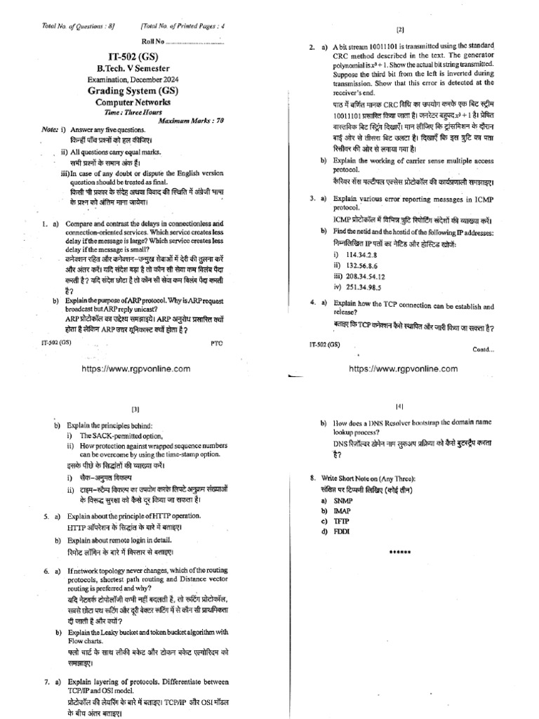 It 502 Computer Networks Dec 2024 | PDF