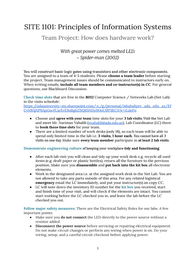 SITE 1101 Fall 2025 Instructions Team Project 01 (1) | PDF ...