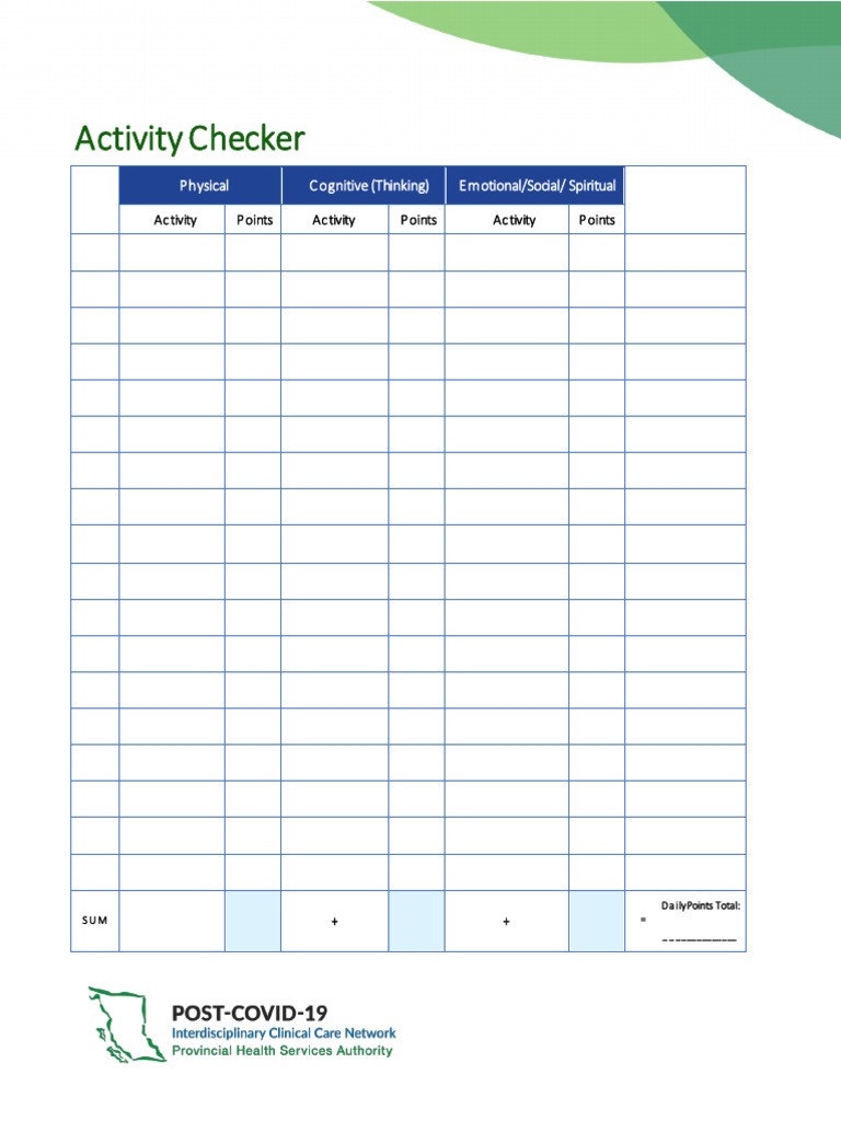 Activity Points Tracker Template | PDF