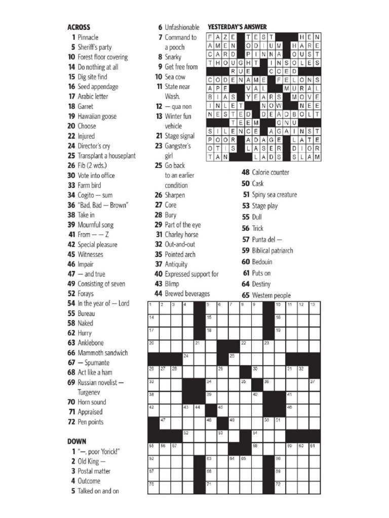 Crossword Puzzle Clues and Answers | PDF