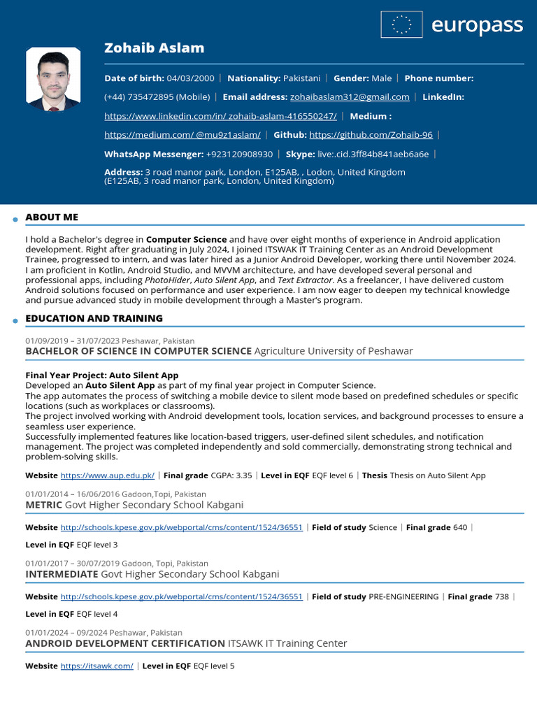 Junior Android Developer Profile | PDF | Android (Operating System ...