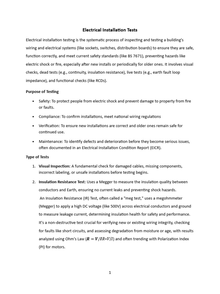 Electrical Installation Testing Guide | PDF | Electrical Wiring ...