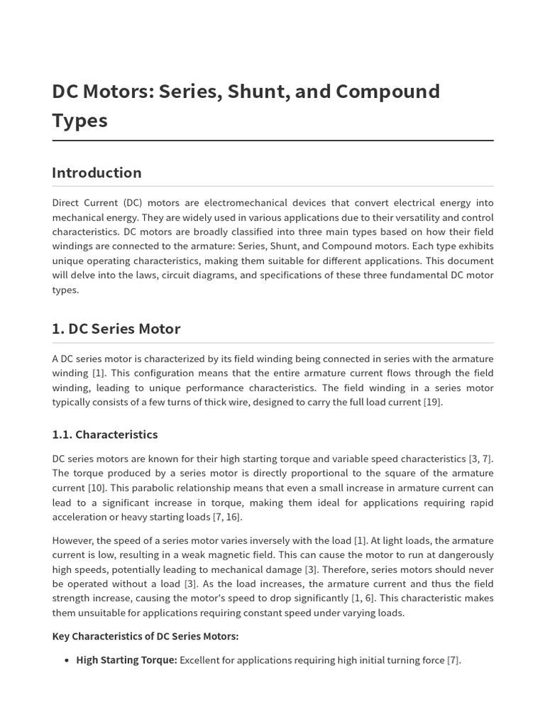 Types of DC Motors Explained: Series, Shunt, Compound | PDF | Electric ...