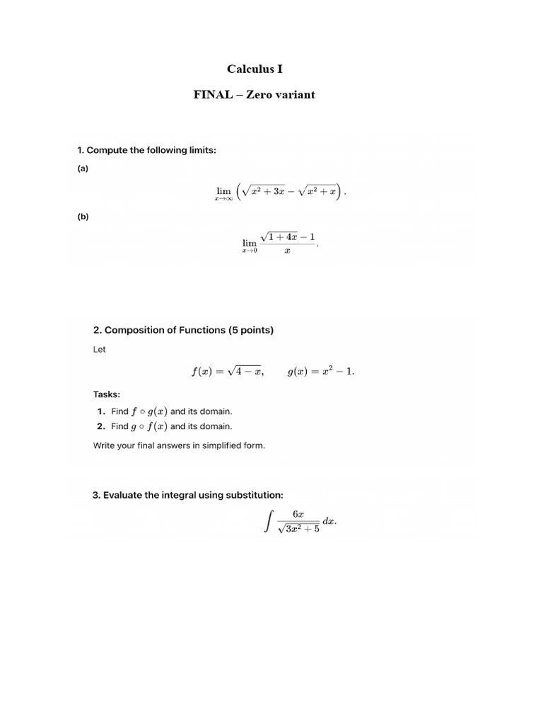 Calculus I - Zero Variant-1 | PDF