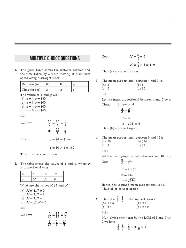 Ratio and Proportion MCQs for Class 10 | PDF | Chess | Chess Theory