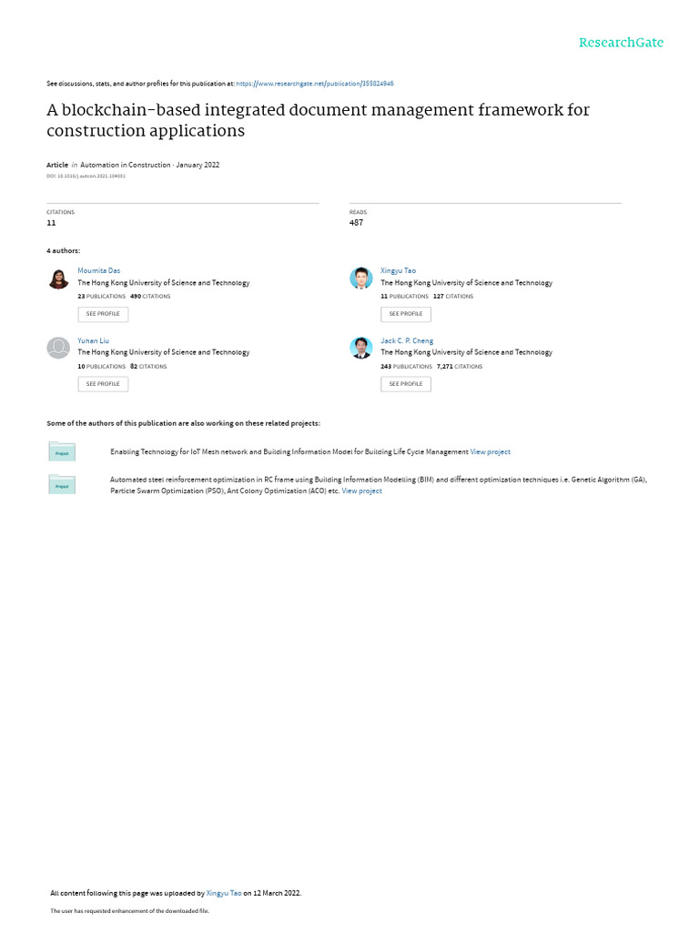 Blockchain Document Management in Construction | PDF | Computing