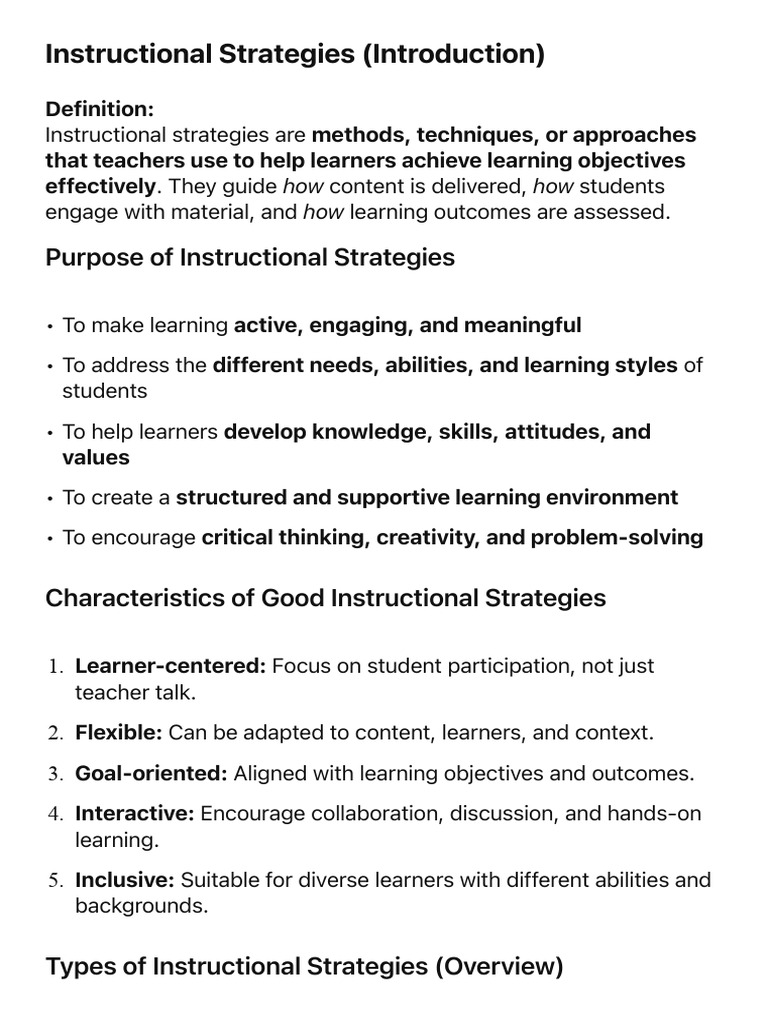 Effective Instructional Strategies Overview | PDF | Reading ...