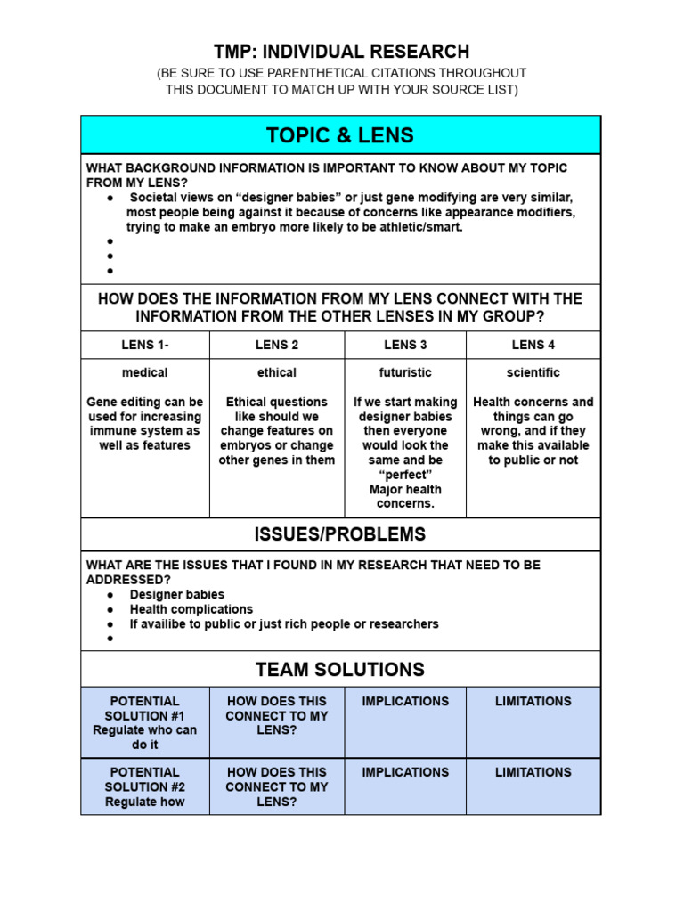Copy of TMP Individual Research Tracker | PDF | Designer Baby | Biology