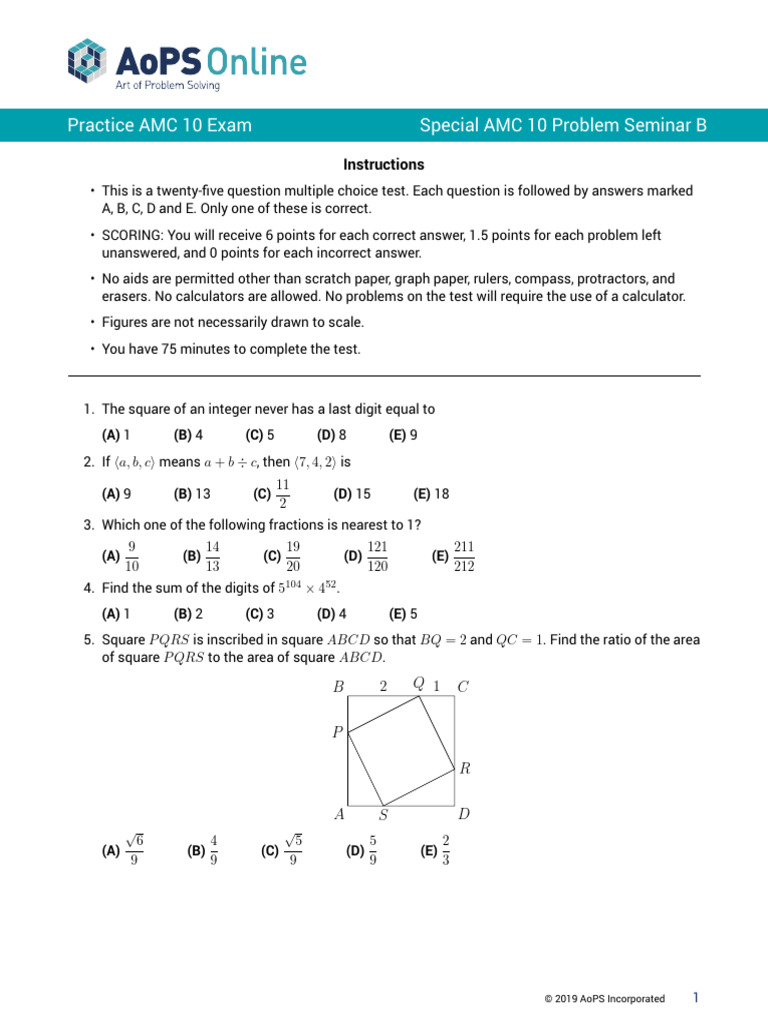 Practice Amc 10 Daf1f96d | PDF | Square Root | Area