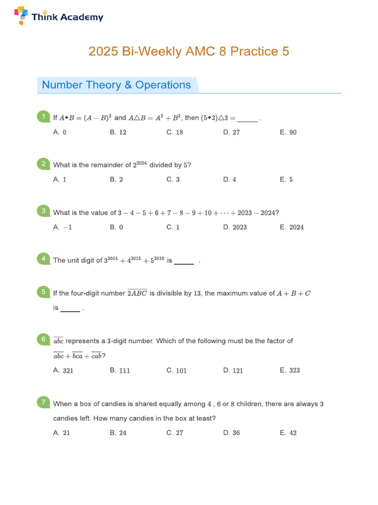 2025 Weeks 9-10 AMC 8 Practice | PDF