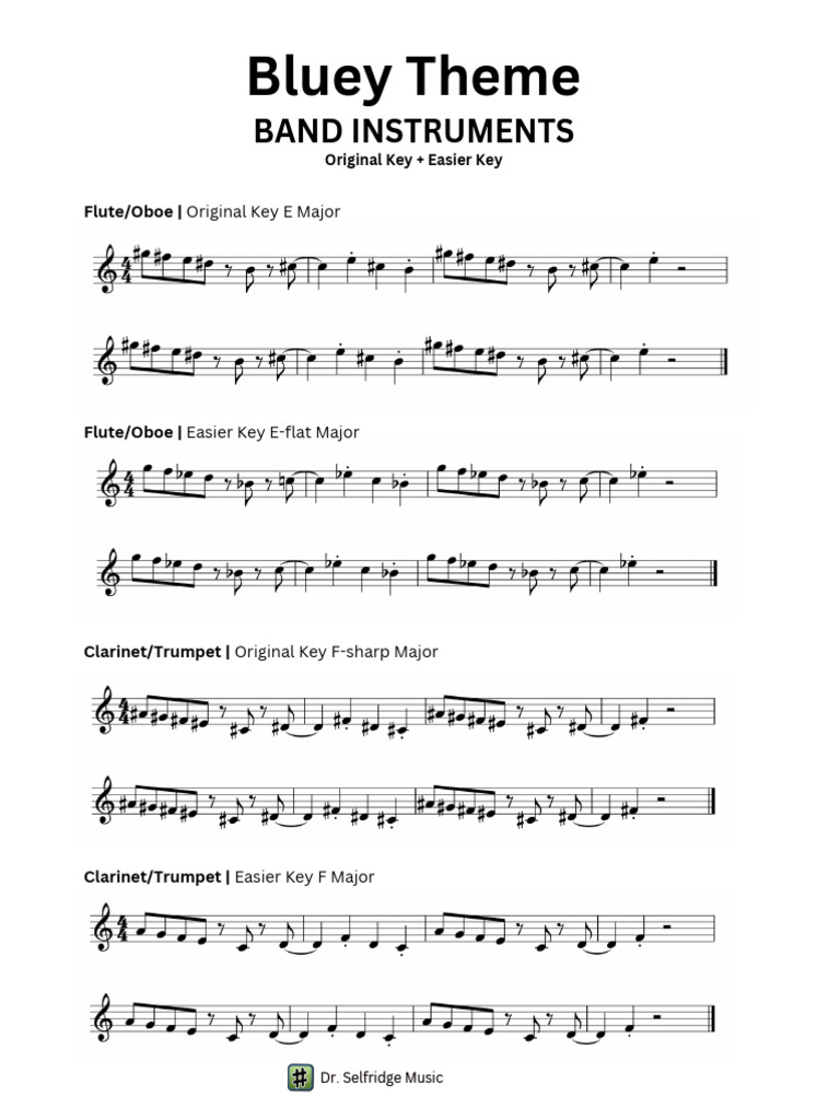 Bluey Theme Sheet Music for Band Instruments | PDF