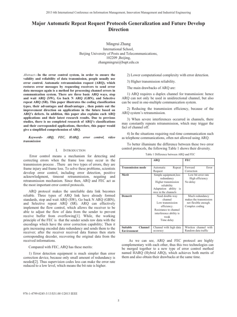Major Automatic Repeat Request Protocols Generalization and Future ...