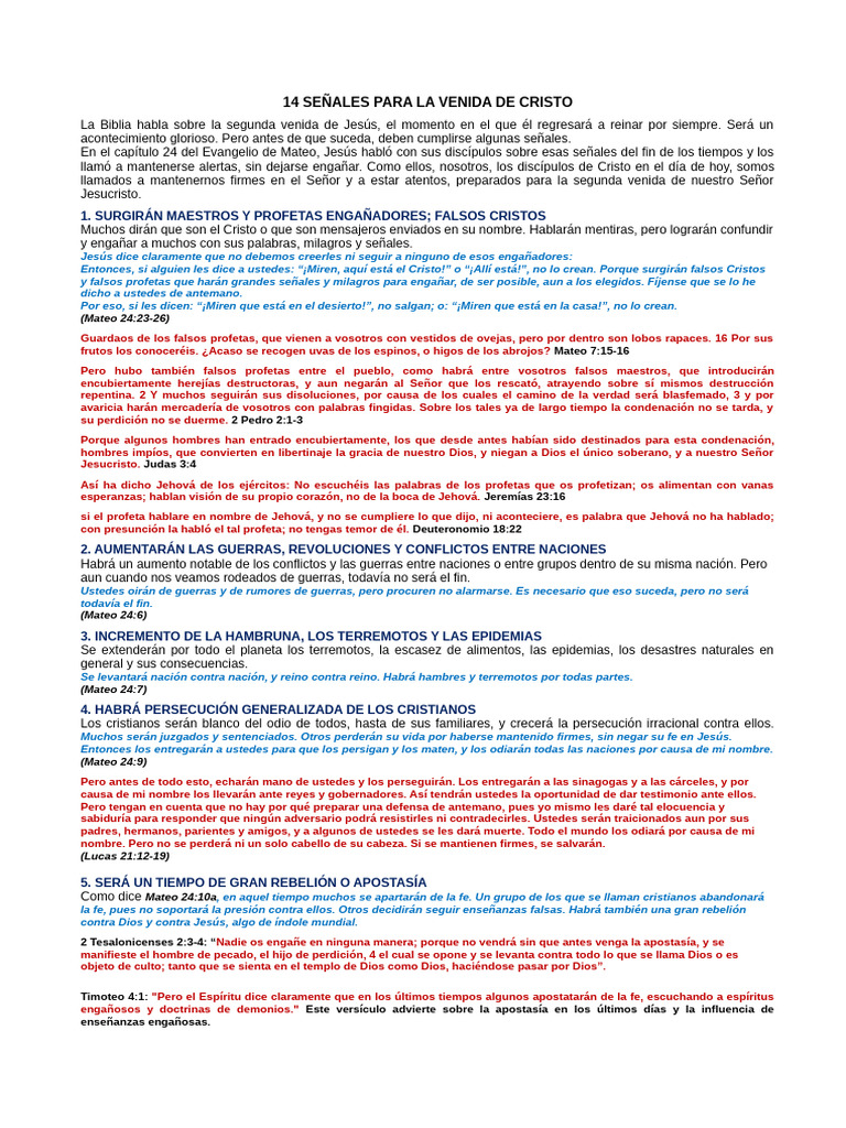 Señales de la Segunda Venida de Cristo | PDF | Cristo (título ...