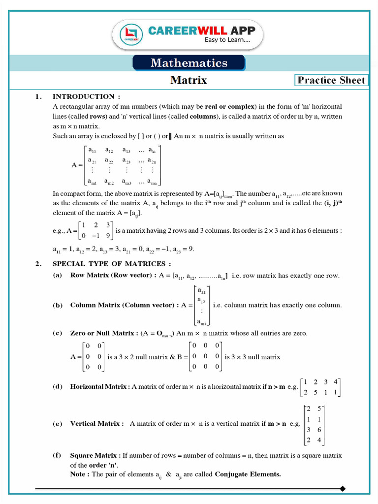Understanding Matrix Types and Operations | PDF | Matrix (Mathematics ...