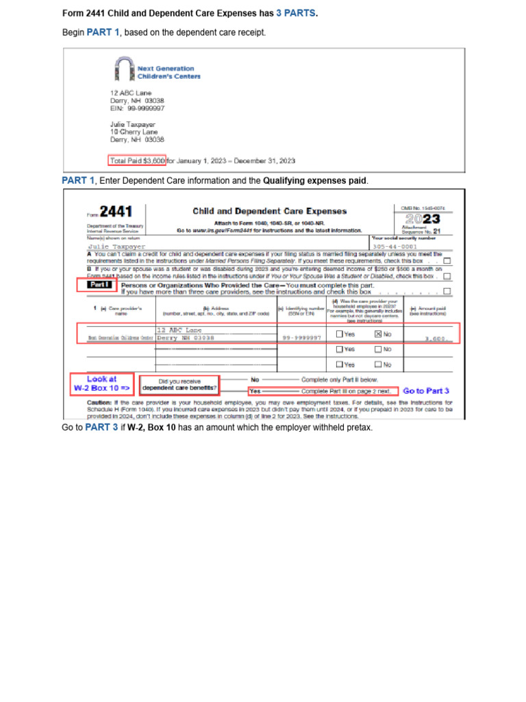 Form 2441 Dependent Care Instructions 2 | PDF