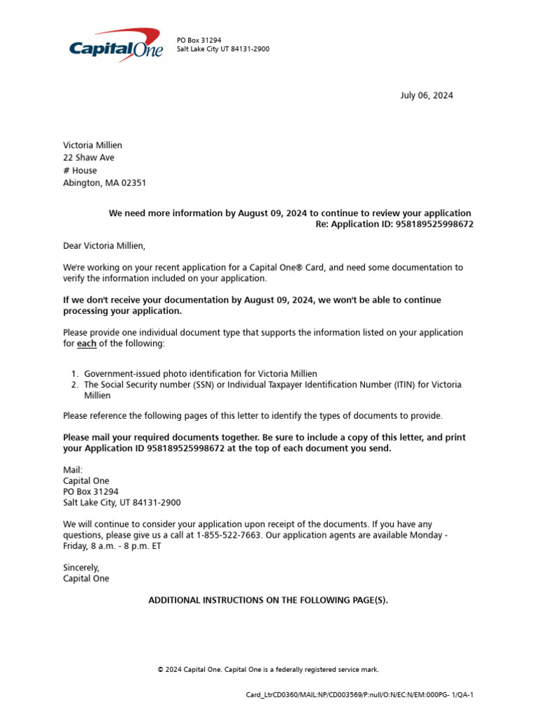 Capital One Application Document Request | PDF | Social Security Number ...