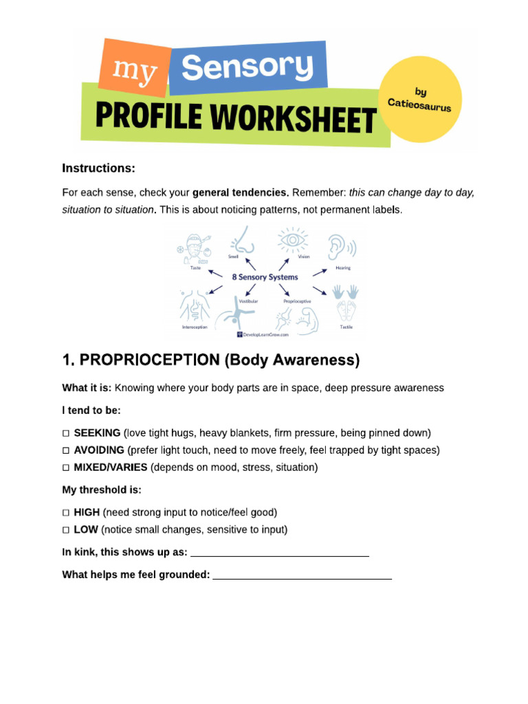 Sensory Profile Worksheets FINAL 2025 | PDF