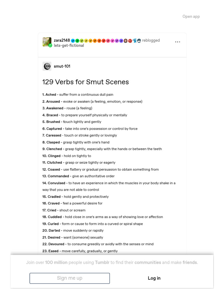 129 Verbs for Smut Scenes – @Zara2148 on Tumblr | PDF