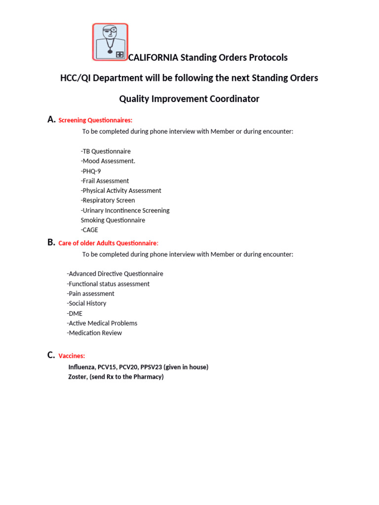 Standing Orders Protocols | PDF | Osteoporosis | Chronic Kidney Disease