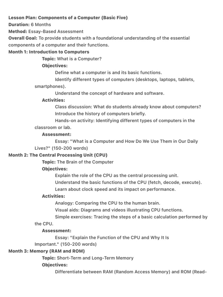 Lesson Plan Components of A Computer (Basic Five) | PDF | Computer Data ...