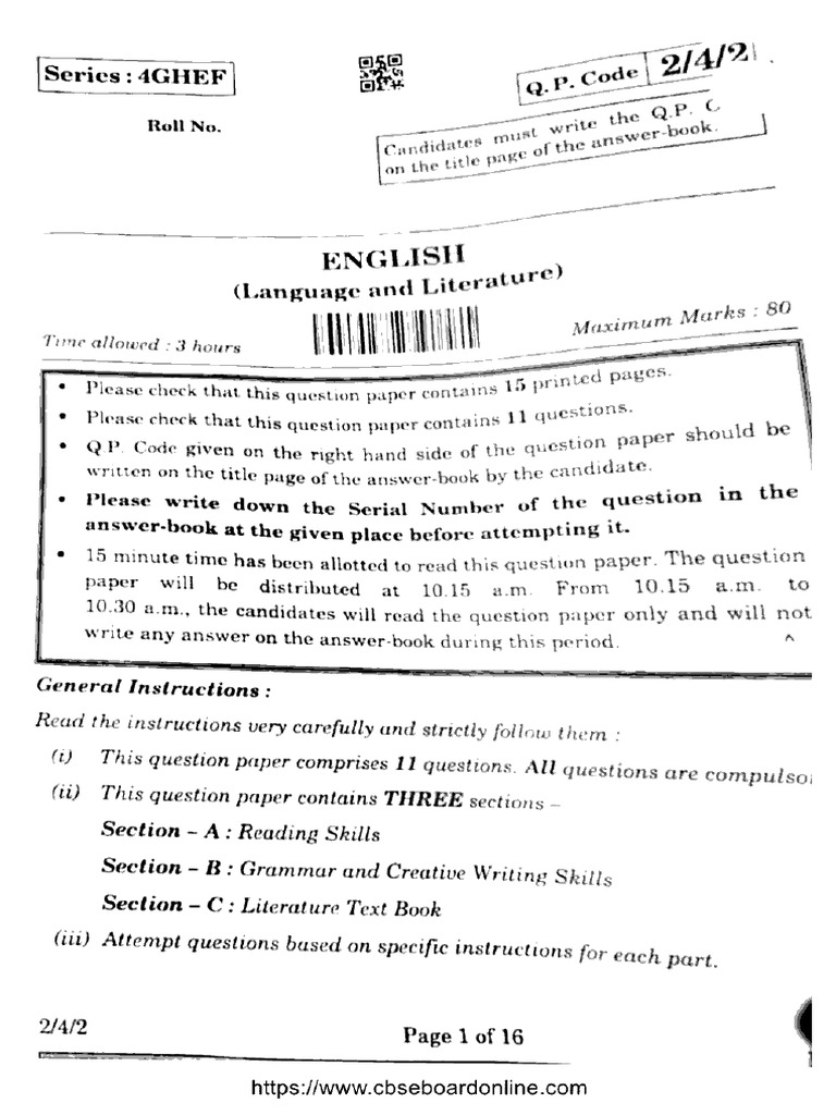 Cbse Class 10 English Language and Literature 4ghef Set 2 2025 | PDF