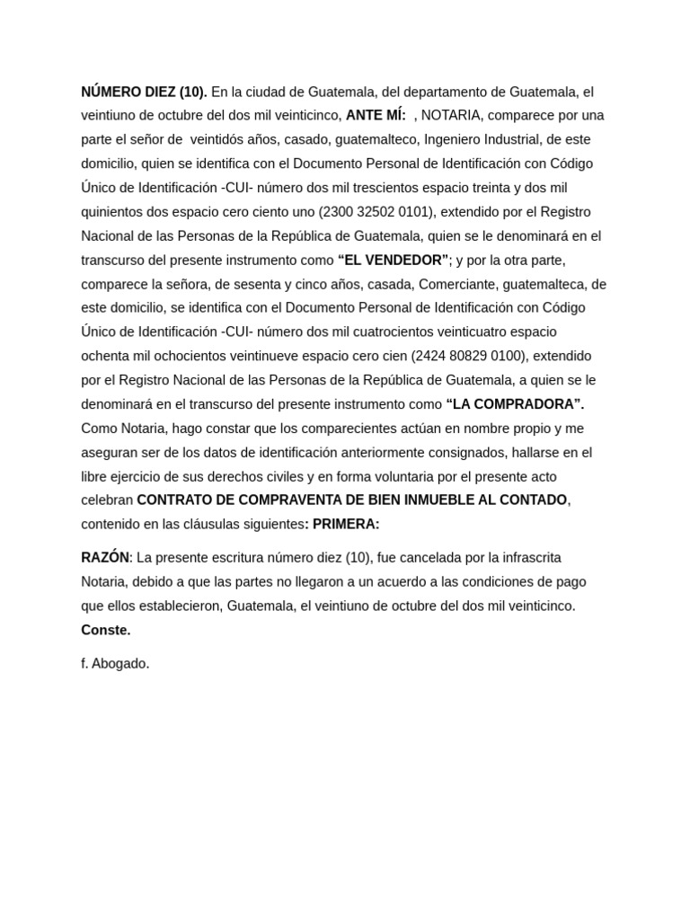 Contrato de Compraventa en Guatemala | PDF