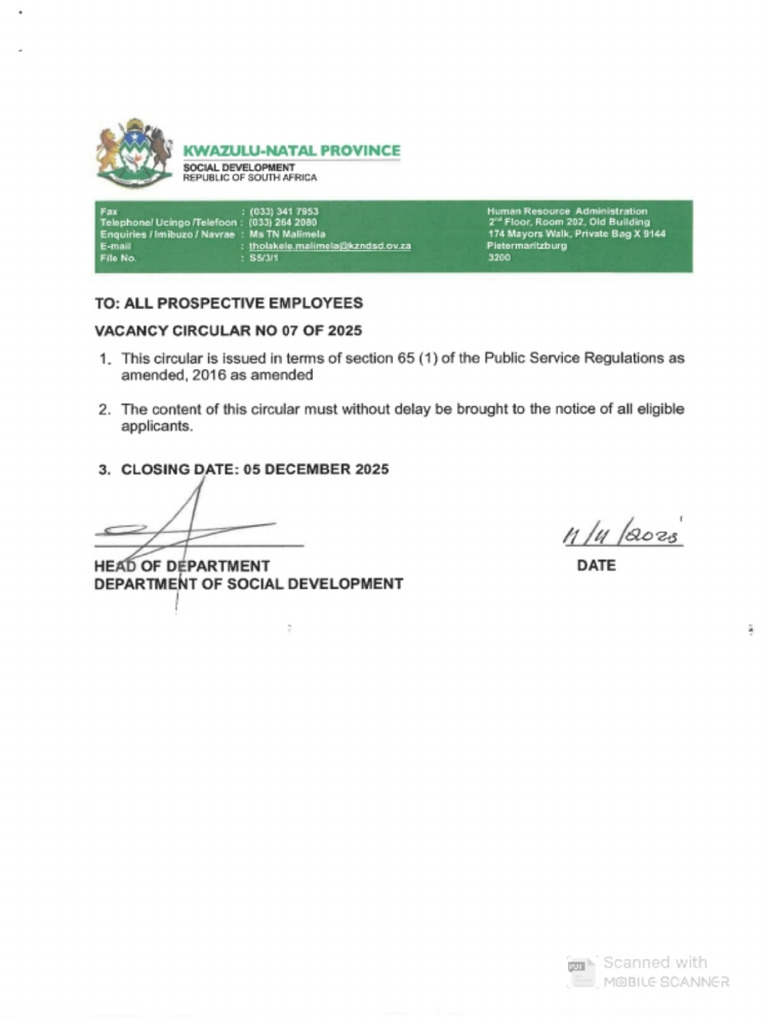 Vacancy Circular No 7 of 2025 SIGNED PDF | PDF