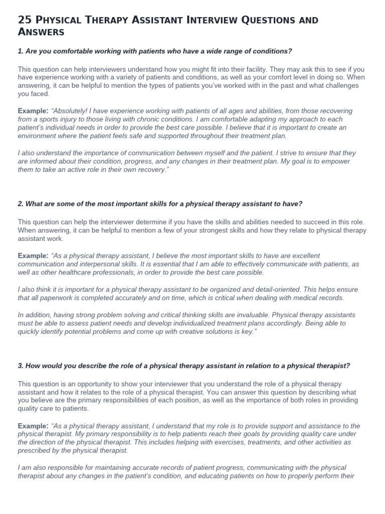 Physical Therapy Assistant Interview Guide | PDF | Physical Therapy ...