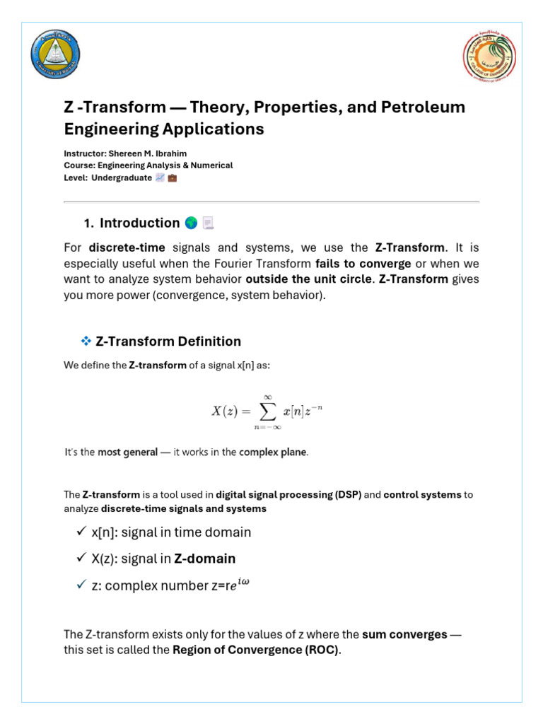 Z-Transform Basics for Engineering Applications | PDF | Limit ...