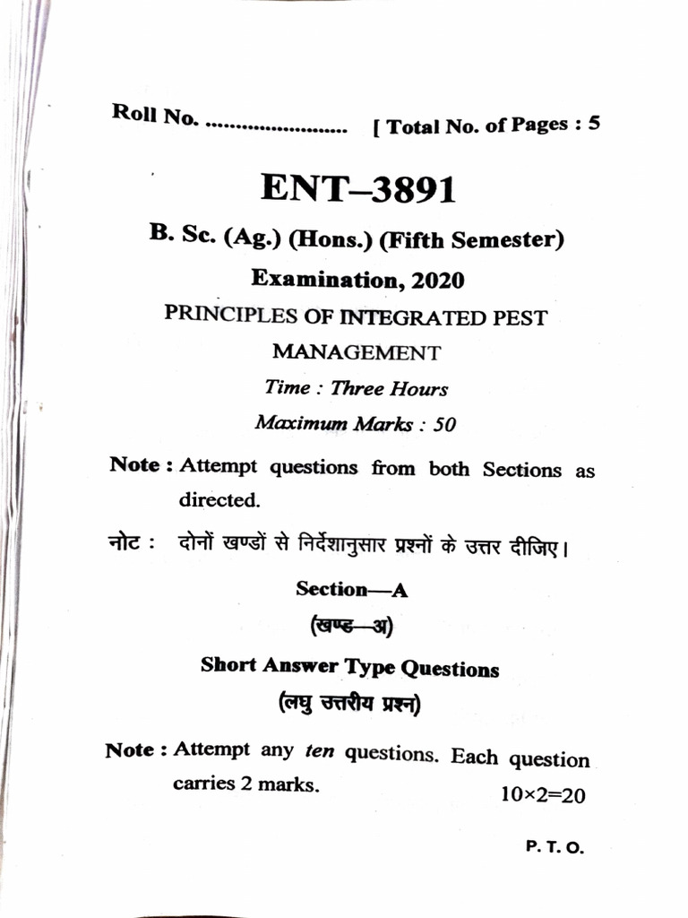 B.sc. AG Paper 5 Sem 2020 Paper | PDF
