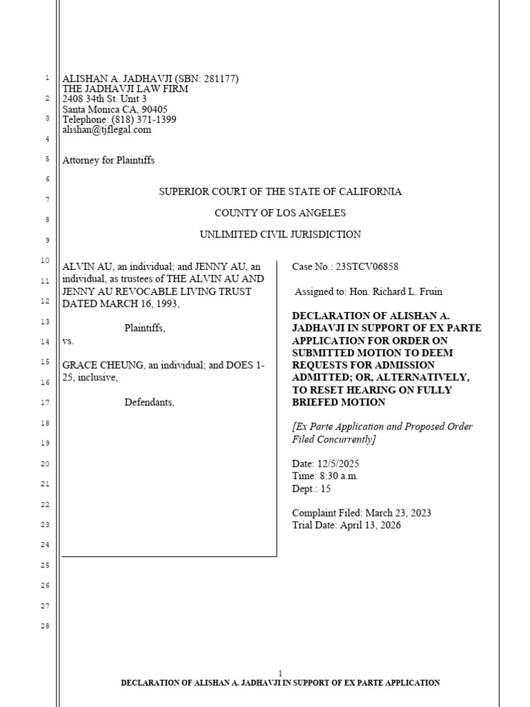 Jadhavji Declaration for Ex Parte Motion | PDF | Discovery (Law ...