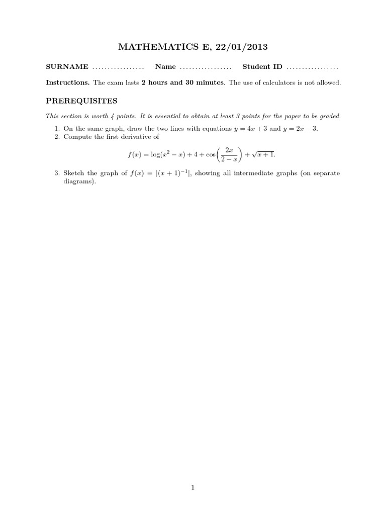Mathematics Exam Instructions and Questions | PDF | Function ...