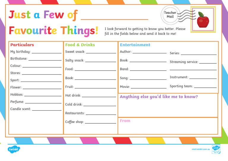 Personal Favorites Questionnaire Template | PDF