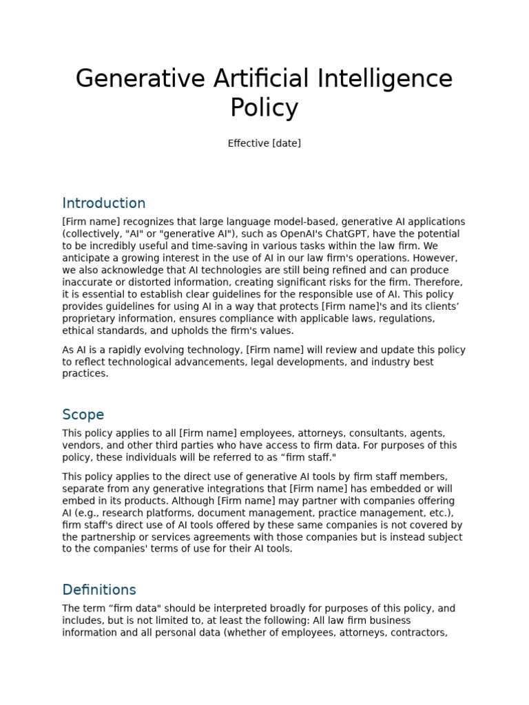 Generative AI Policy for Law Firms | PDF | Artificial Intelligence ...