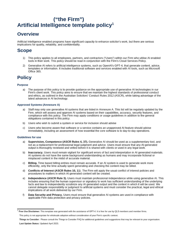 AI Policy for Legal Professionals | PDF | Artificial Intelligence ...