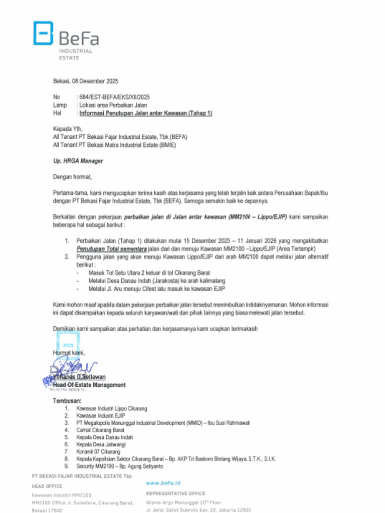 684 - Surat Informasi Penutupan Jalan Antara Kawasan (Tahap 1) ALL ...