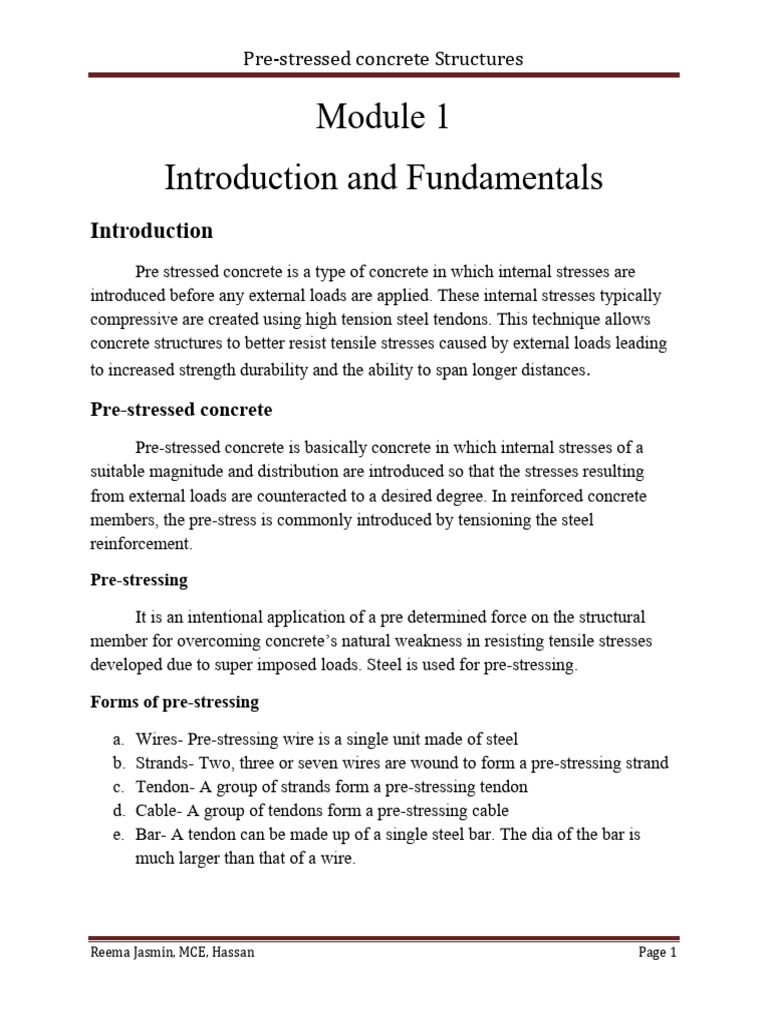 Module 1 PSC | PDF | Prestressed Concrete | Concrete