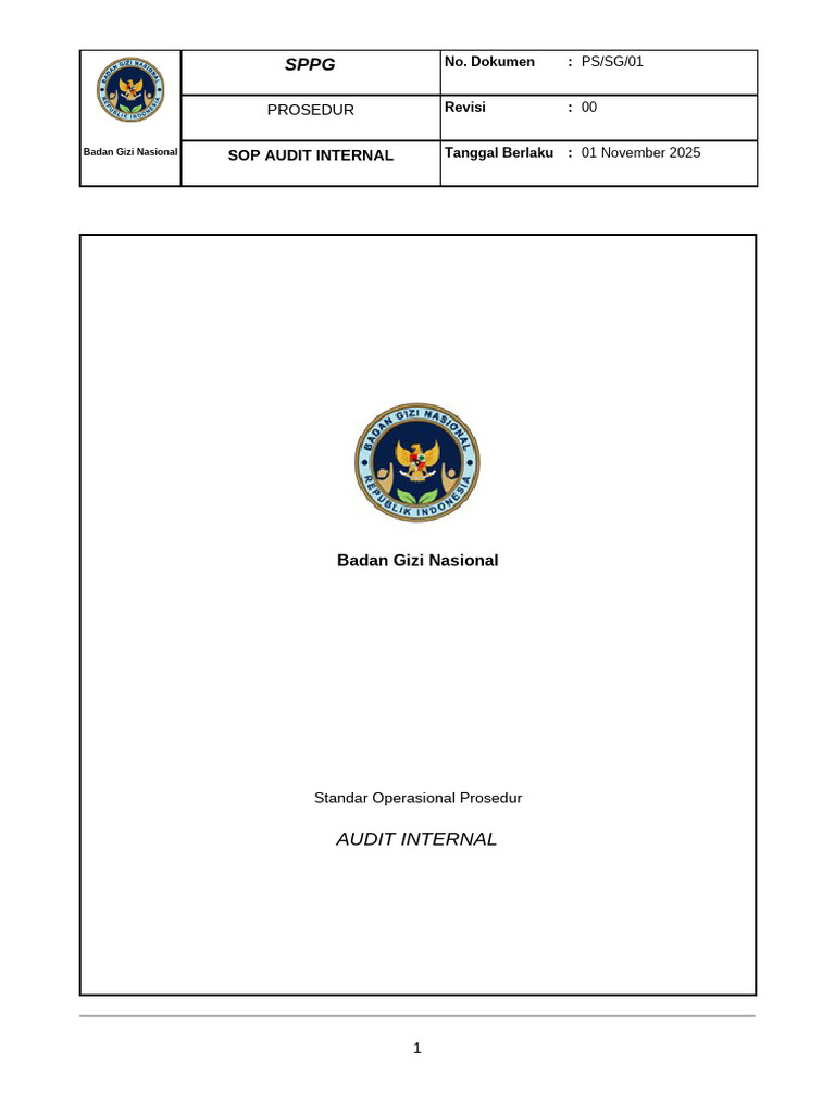 SOP Audit Internal Badan Gizi Nasional | PDF