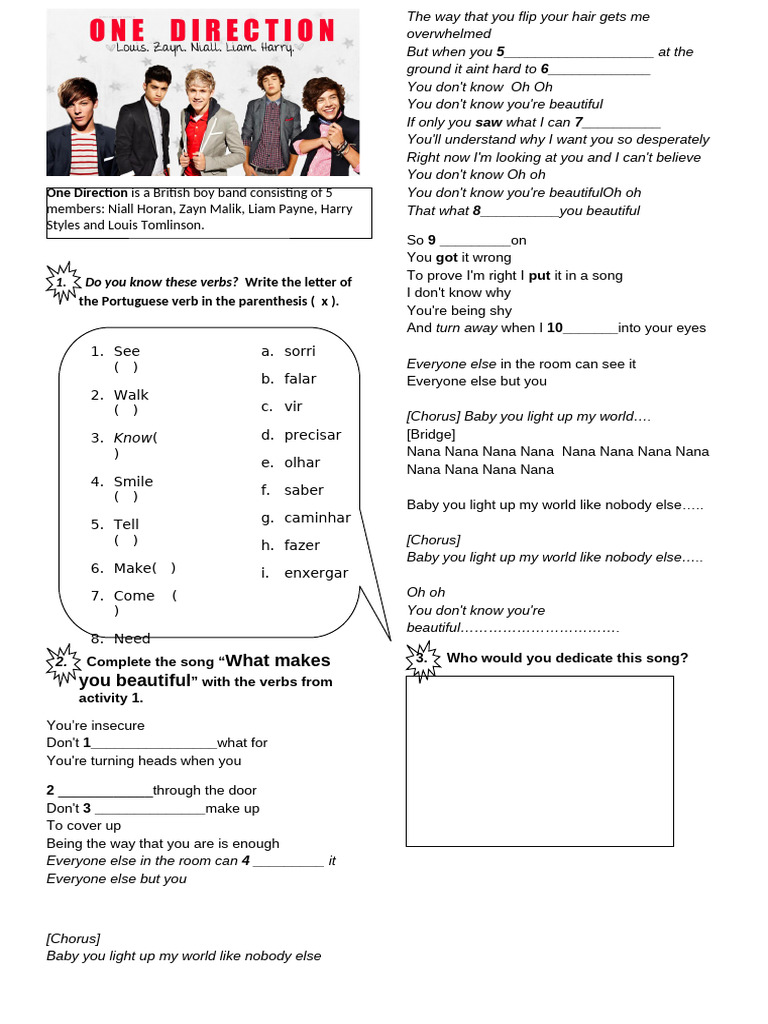 English Verbs and One Direction Song | PDF | One Direction | Chess Theory