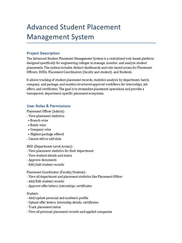 Advanced Student Placement System Overview | PDF | Computing ...