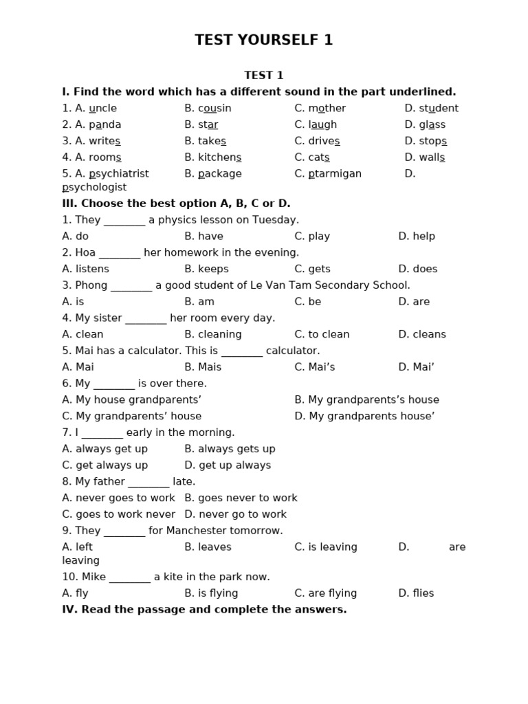 English Language Practice Test | PDF